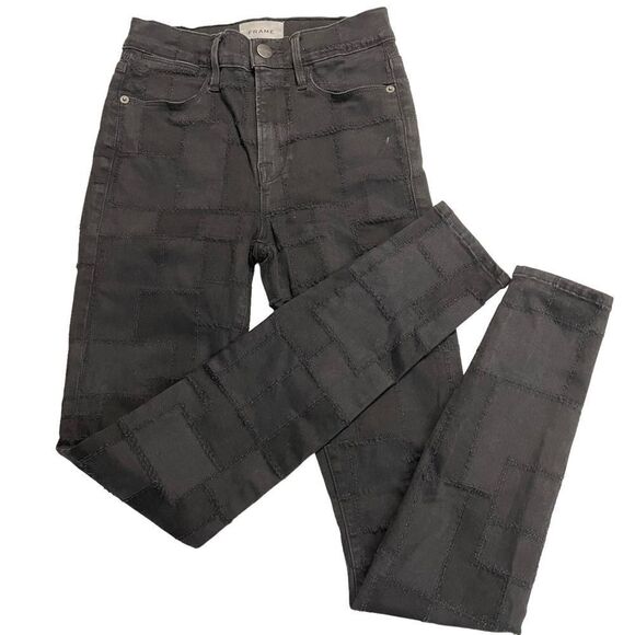 FRAME Le High Skinny Jeans‎ Laser Patchwork in Black Noir Multi size 26 - Picture 4 of 13
